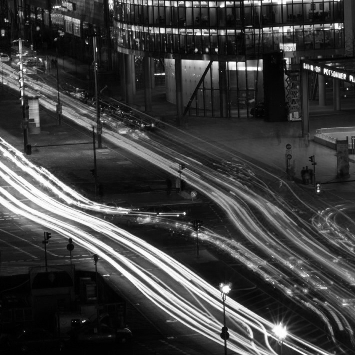 Cars driving at night on a highway in Berlin